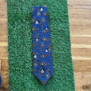 Vintage Disney Mickey Mouse Paisley Tie 100% Silk USA Made Blue Necktie